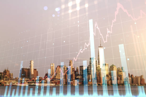 istock Multi exposure of virtual abstract financial graph interface on Manhattan cityscape background, financial and trading concept 1335707454