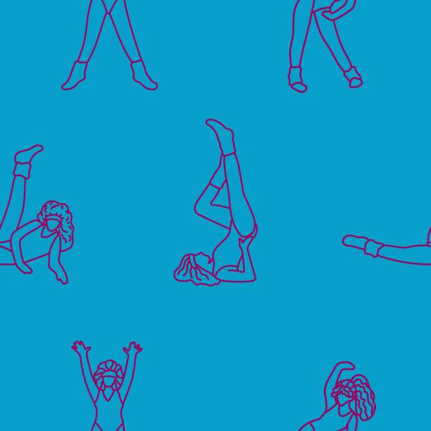 illustrazioni stock, clip art, cartoni animati e icone di tendenza di ragazze che fanno aerobica, modello vettoriale senza soluzione di continuità. - school gymnasium illustrations