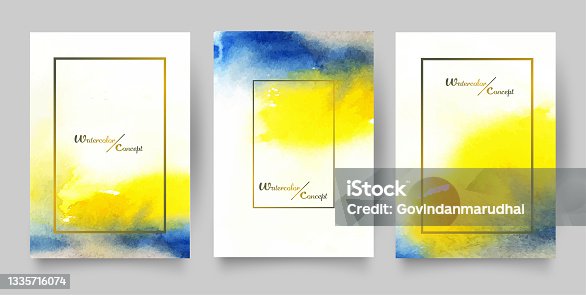 istock Set of Wedding Invitation cards, multi color  Watercolor Texture Background, invitation template. 1335716074