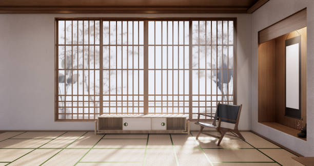 istock Cabinet wooden design on modern room japanese.3D rendering 1335716279