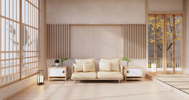 istock Sofa on room japan tropical desing .3D rendering 1335716284