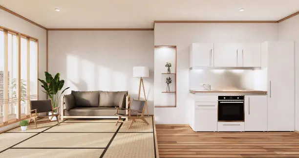 Kitchen room japanese style.3D rendering
