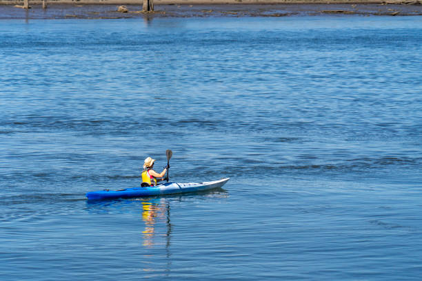 Everett, WA - USA 08-11-2021: Kyak in Port Gardner on a sunny summer day