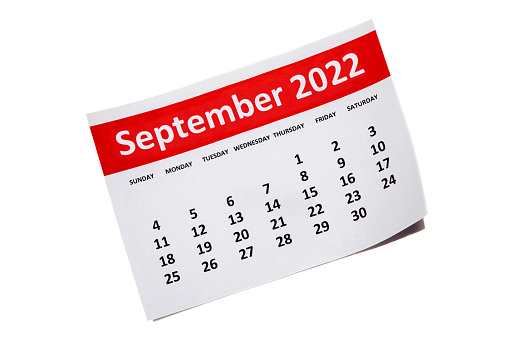 September  2022 Calendar on white background