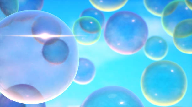 istock Extreme close up on artificial soap bubbles with shiny lens flare. 1335720774