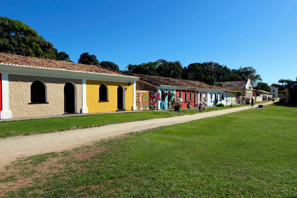 houses and characteristic architecture in the historic center of Porto Seguro, Bahia stock photo