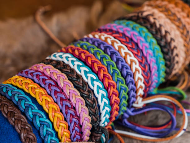 istock Colorful braided leather straps as bracelets 1335724773