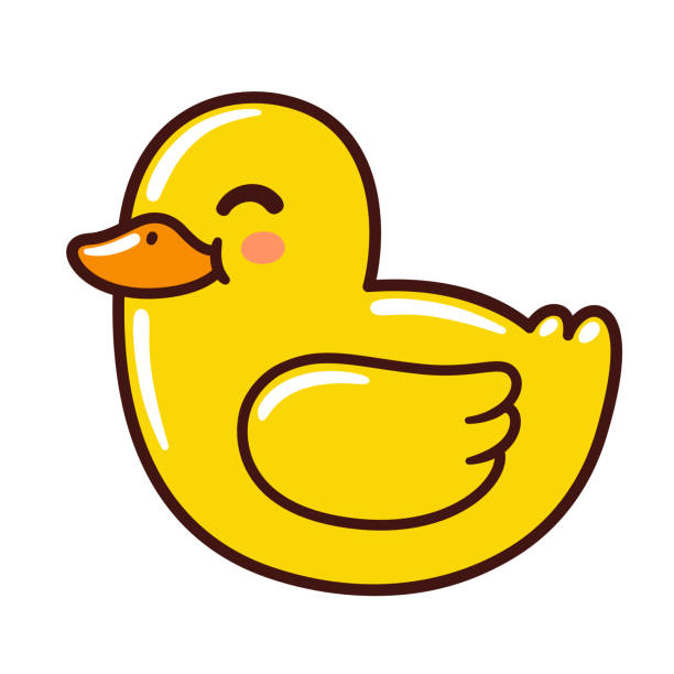 illustrazioni stock, clip art, cartoni animati e icone di tendenza di divertente ducky di gomma gialla - rubber duck rubber toy yellow