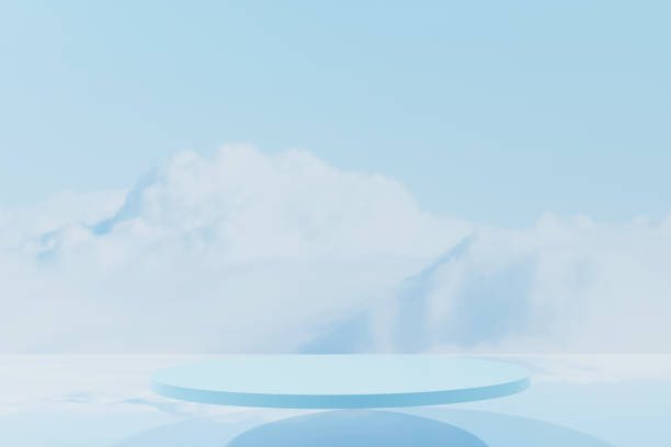 istock 3d render of a blue podium with a cloudy sky scene background 1335729407