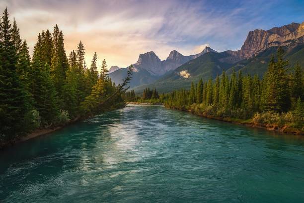istock Sunrise Over Canmore Mountains And Bow River 1335730902