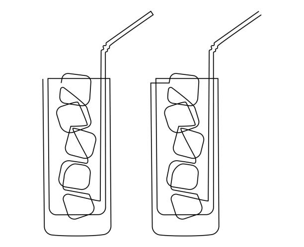 glas. trinken sie mit eis. kontinuierliche linienzeichnung. vektor-illustration - drinking straw juice frozen glass stock-grafiken, -clipart, -cartoons und -symbole