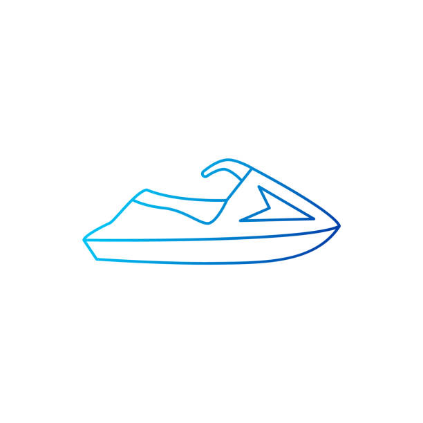 illustrazioni stock, clip art, cartoni animati e icone di tendenza di icona del contorno della moto d'acqua. trasporto acquatico delle maldive. vacanze esotiche. resort tropicale. illustrazione del materiale vettoriale isolato - wakeboarding nautical vessel silhouette speedboat