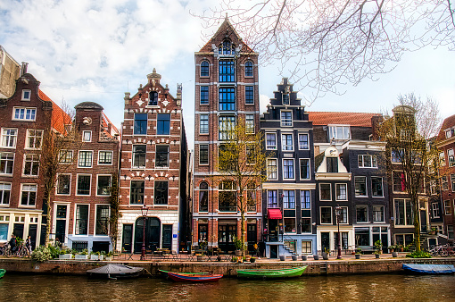 Typical houses by the Herengracht Canal, near the Golden Bend, Amsterdam, Holland