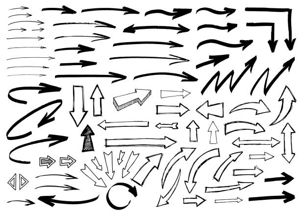 стрелки наброска пера - символ стрелка stock illustrations