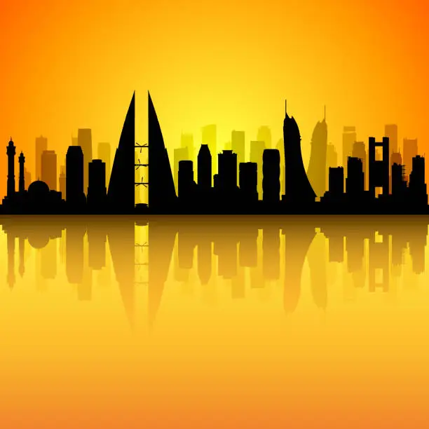 Vector illustration of Manama, Bahrain Skyline Silhouette (All Buildings are Complete and Moveable)