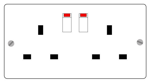 A graphic illustration of A UK dual plug hole for use as an icon, logo or web decoration A graphic illustration of A UK dual plug hole for use as an icon, logo or web decoration three pin plug stock illustrations