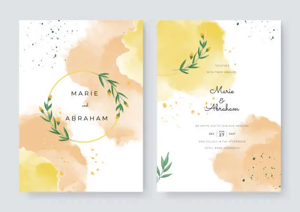 Vector illustration of Set of card with flower, leaves watercolor. Wedding ornament concept. Floral poster, invite. Vector decorative greeting card or invitation design background. Watercolor brush texture with green watercolor leaf