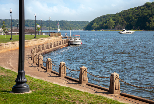 Waterfront along the St Croix River in Stillwater Minnesota on a sunny summer day