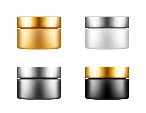 istock set of cosmetic jar with silver cap mockup isolated from background: lotion, cream, powder 1335774685