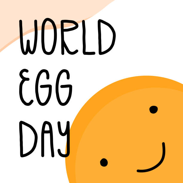 World Egg day hand lettering with happy Egg character. Yolk with smiling face and white on a plate. Cute fried eggs backdrop, banner, flyer design. Morning meal, delicious breakfast. World Egg day hand lettering with happy Egg character. Yolk with smiling face and white on a plate. Cute fried eggs backdrop, banner, flyer design. Morning meal, delicious breakfast. World Egg Day  stock illustrations