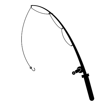 fishing rod icon on white background. fishing rod with reel sign. fishing rod camping symbol. flat style.