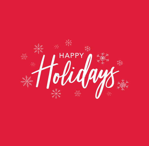 Happy Holidays Christmas Card Vector Illustration Calligraphy Text with Hand Drawn Snowflakes Over Red Background Happy Holidays Christmas Greeting Card Sign Vector Illustration Calligraphy Text with Hand Drawn Snowflakes Over Red Background december calligraphy stock illustrations