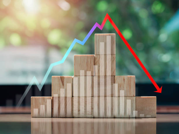 木ブロックは、チャートビジネスコンセプトでステップ。 - trade deficit ストックフォトと画像