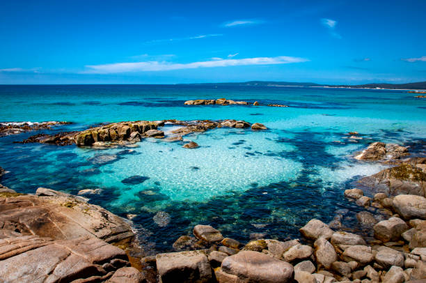 belle formation rocheuse sur la plage de l’île de tasmanie en australie - australian culture sea coastline rock formation photos et images de collection