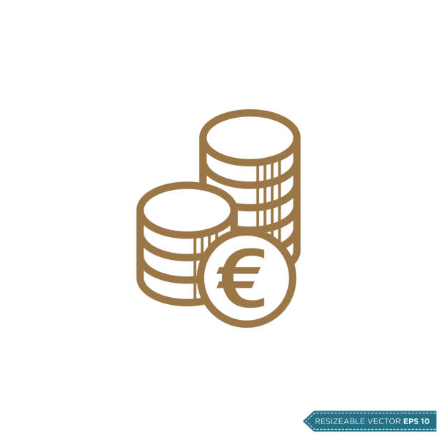 euro money ikona moneta szablon wektorowy płaski projekt - cash register old coin wealth stock illustrations