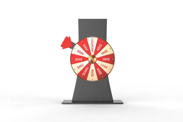 Spinning fortune wheel mock-up isolated on white background. 3d illustration