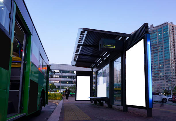istock Bus stop and bus stand advertising. 1335803689