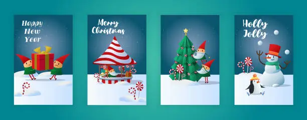 Vector illustration of Bold Merry Christmas greeting cards