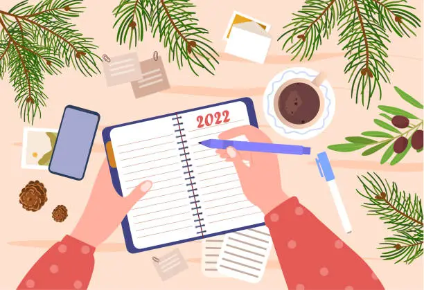 Vector illustration of New Year goals and resolutions concept