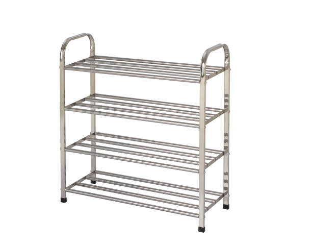 istock Empty stainless steel shoe racks isolated on white 1335818344