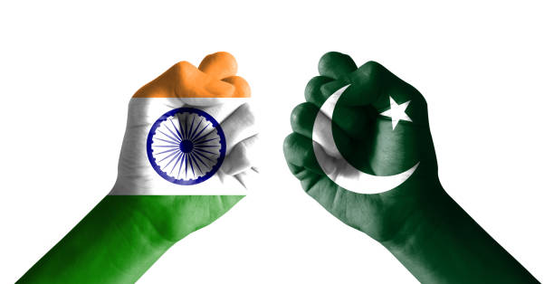 istock Indian flag and Pakistan flag 1335818600
