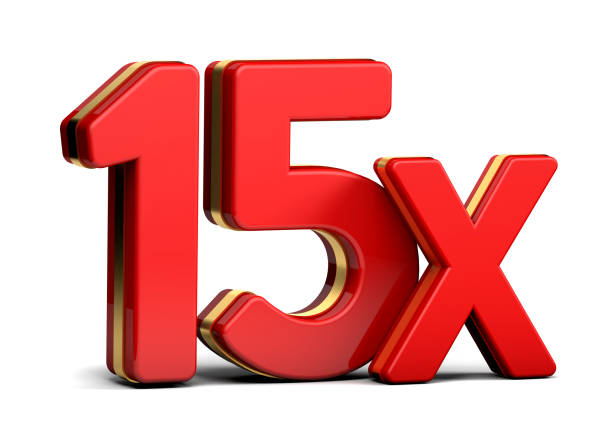 istock 15X gold and red letter isolated on a white background. 3D illustration. 1335821142