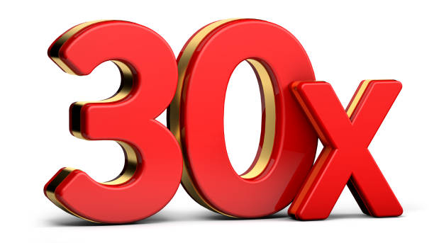 istock 30X gold and red letter isolated on a white background. 3D illustration. 1335821143
