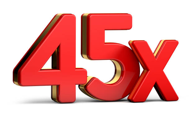 istock 45X gold and red letter isolated on a white background. 3D illustration. 1335821171