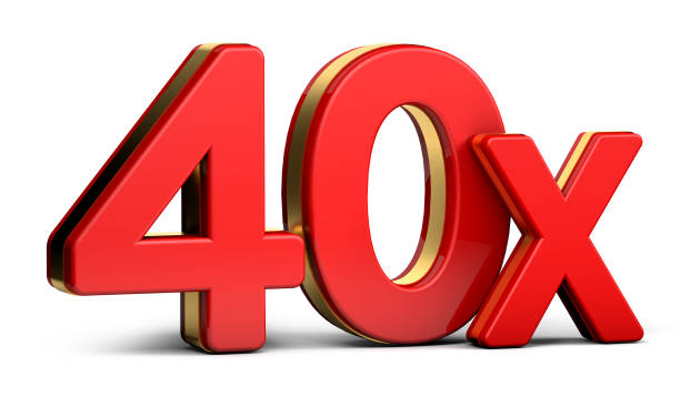 istock 40X gold and red letter isolated on a white background. 3D illustration. 1335821173