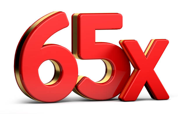 istock 65X gold and red letter isolated on a white background. 3D illustration. 1335821205