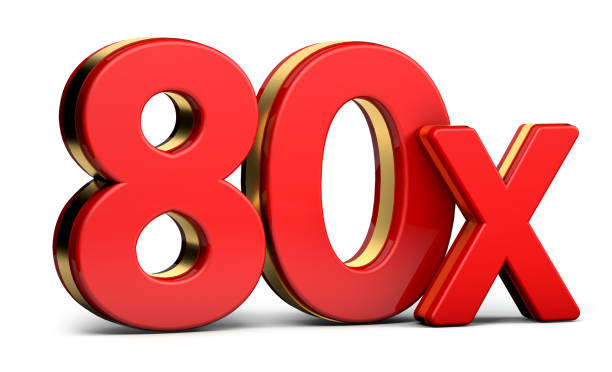 istock 80X gold and red letter isolated on a white background. 3D illustration. 1335821214