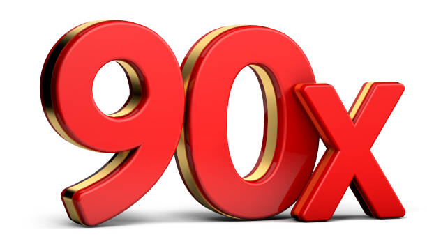 istock 90X gold and red letter isolated on a white background. 3D illustration. 1335821234