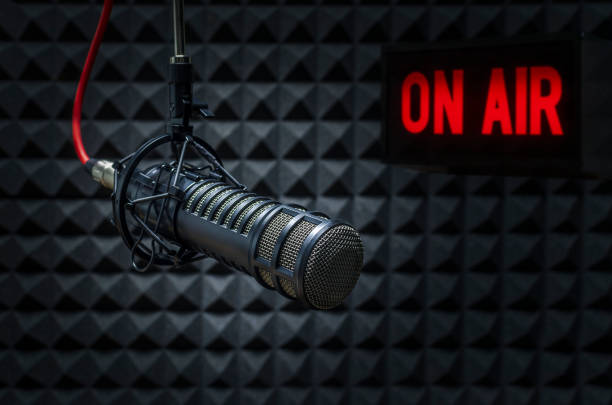 istock Professional microphone and on air sign 1335823129