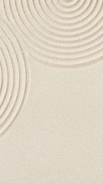 istock Pattern in Japanese Zen Garden with concentric circles on sand for meditation and tranquility 1335824076