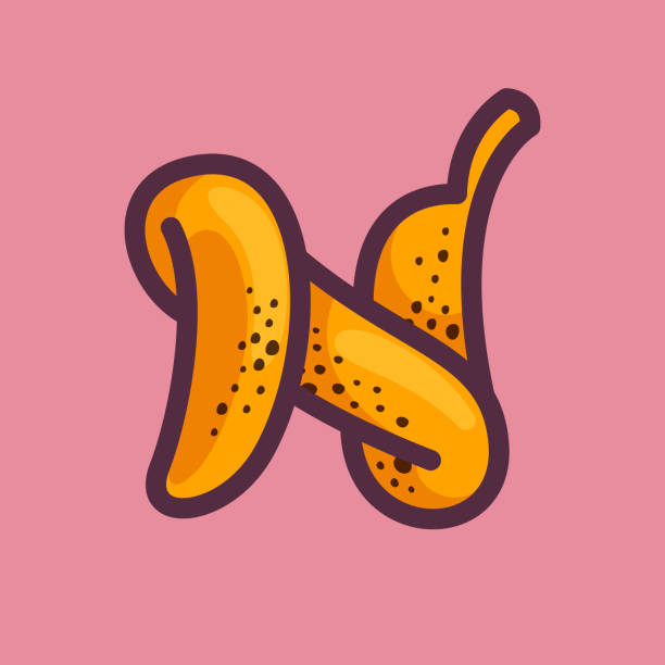 illustrazioni stock, clip art, cartoni animati e icone di tendenza di n logo lettera in banana. - alphabet letter n food fruit