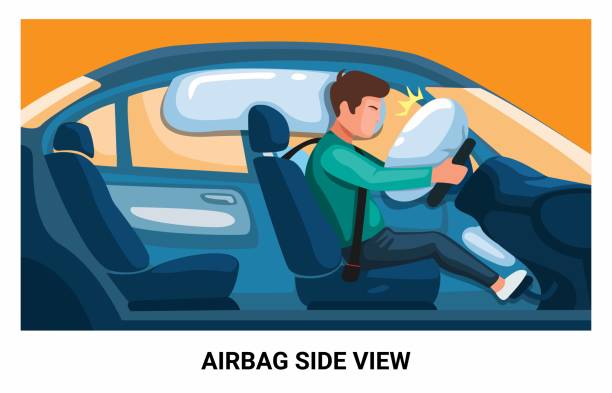 illustrations, cliparts, dessins animés et icônes de airbag voiture de sécurité dans l’accident dans le vecteur d’illustration de vue de côté - airbag