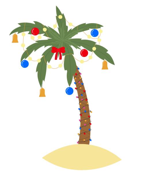 illustrations, cliparts, dessins animés et icônes de palmier de noël - christmas palm tree island christmas lights