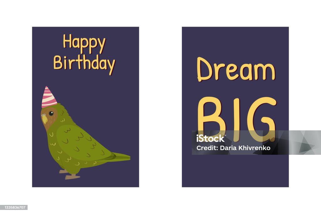 Birthday Greeting Cards With Kakapo Parrot Happy Birthday Sign And Funny  Quote Dream Big Stock Illustration - Download Image Now - iStock