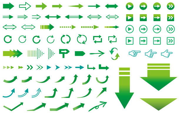 illustrations, cliparts, dessins animés et icônes de icônes fléchées dans divers modèles, vert - cursor arrow sign directional sign direction