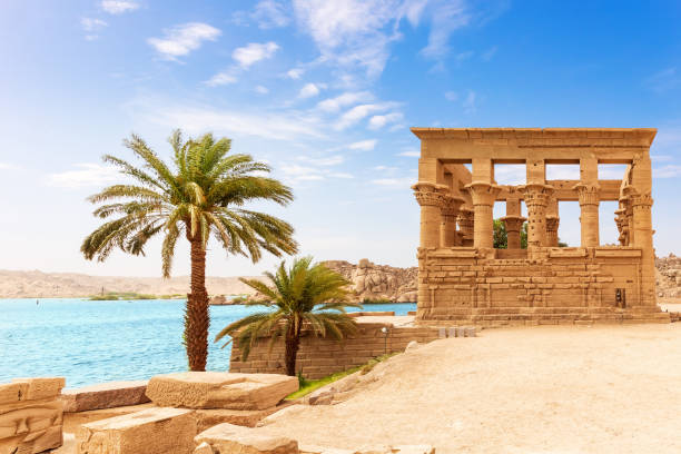 Trajan's Kiosk of the Philae Temple by the Nile, Aswan, Egypt Trajan's Kiosk of the Philae Temple by the Nile, Aswan, Egypt. middle eastern culture photos stock pictures, royalty-free photos & images